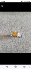 Silver Tone CZ Citrine Square Cut Gemstone Ring Size 9