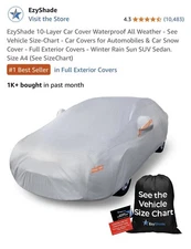 EZYSHADE 10-Layer Car Cover Waterproof All A4 -Vehicle Size Chart In Details