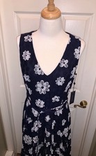 NEW Tommy Hilfiger Women's Size 10 Daisy Print Dress Navy Blue Sleeveless V-neck