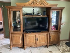 Entertainment Center TV Stand Wall Unit Solid Wood Vintage