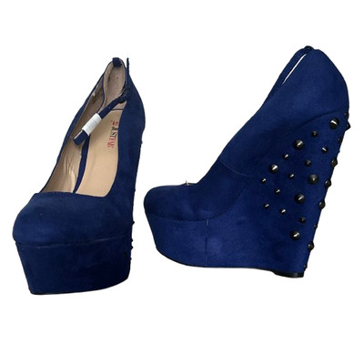 JustFab Plateau Keilabsatz Pumps Damenschuhe Blau Größe UK 7 EU 40 Study High Heels.