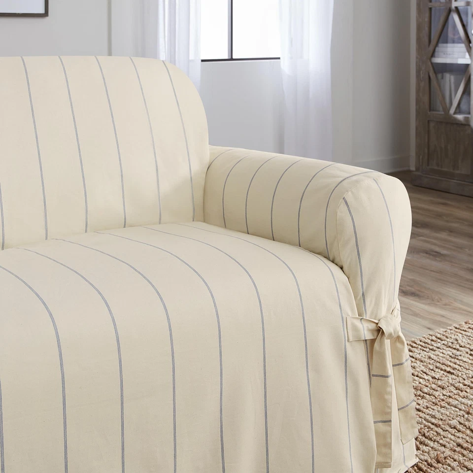 Funda de sofá de pato de algodón pesado Surefit cubierta azul natural 58 a 7... Foto 3 de 4