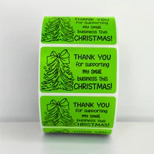 🎄 Thank You Stickers for Small Business – Christmas Green Labels 50pcs