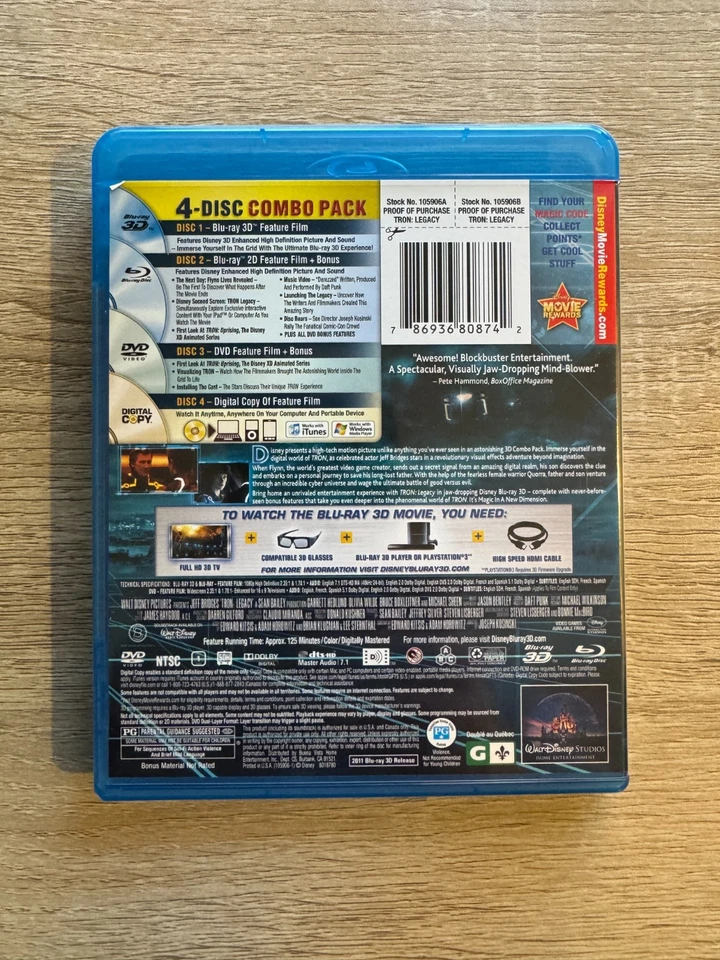TRON LEGACY (3D Blu-ray) Disney LIKE NEW w/LENTICULAR SLIPCOVER - Image 4 of 4