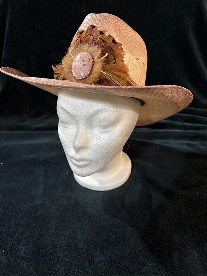 Charlie 1 лошадь соломенная ковбойская шляпа с агатом, мехом, замшей, перьями и коробкой размер 6 7/8 - Изображение 2 из 4