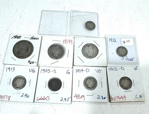 Barber Silver Lot Of 9 - 90% $1.60 Face