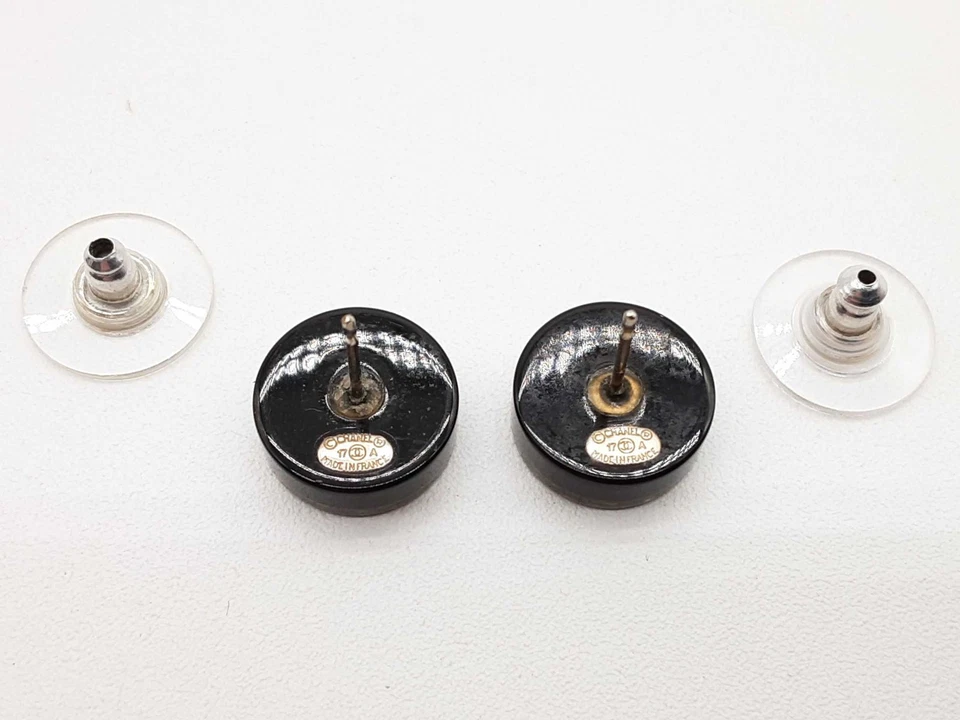 Chanel 17a Cc Oro Brillo Negro Resina Redondo Pendientes Do1125lxzde Foto 3 de 3