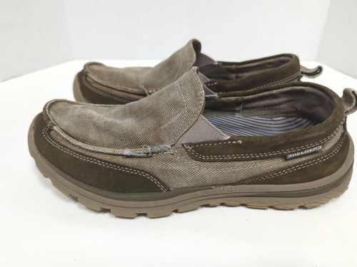 Skechers Mens Relaxed Fit Sz 8 Slip On Fabric Leather Memory Foam Tan - Picture 2 of 6