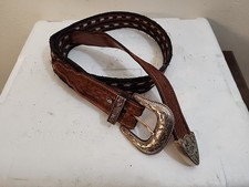 VTG WESTERN HORSEHAIR  MEN'S belt sz38 leather silver Buckle Cowboy EUC Black