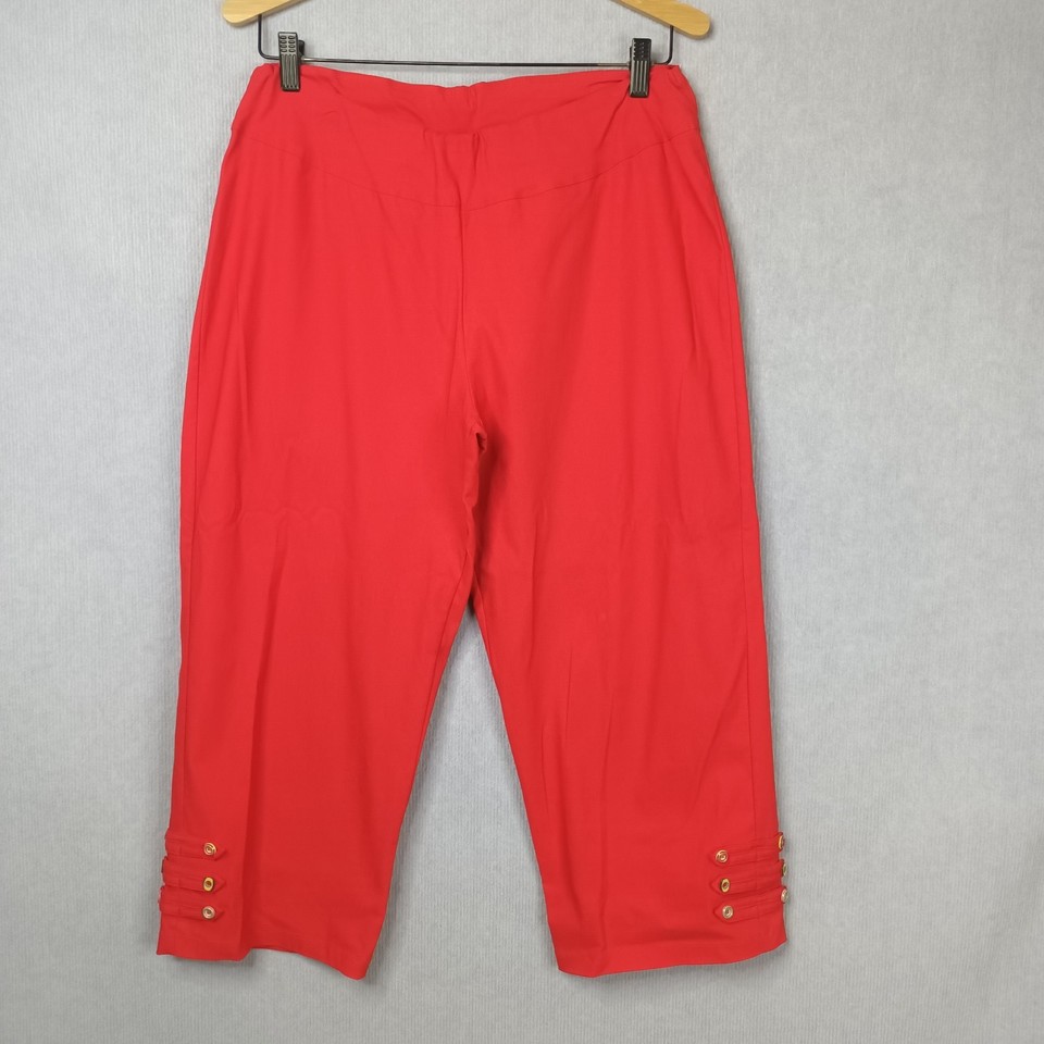 Miss Ladybug Womens Size 16 Red Crop Button Detail Stretch Waist Pants