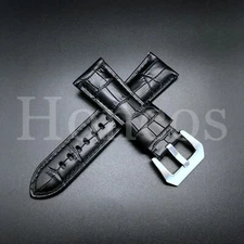 24 MM Black Genuine Alligator Leather Watch Band Strap Stone Crack Rock NEW