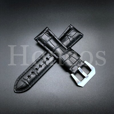 24 MM Black Genuine Alligator Leather Watch Band Strap Stone Crack Rock NEW