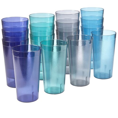 US Acrylic Cafe Plastic Reusable Tumblers Set of 16 20-ounce Water Cups Coast...