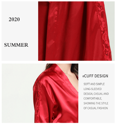 Women's pajamas imitation silk lace up sexy long bathrobe cardigan home clothing - Picture 13 of 21