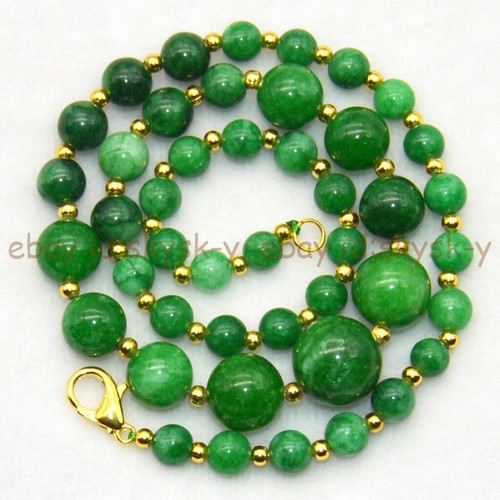 6-14mm Natural Green Jade Jadeite Gemstone Round Beaded Tower Necklace 18" - Picture 5 of 5