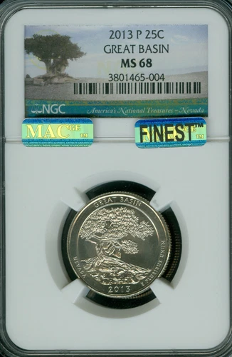 2013 P GREAT BASIN QUARTER NGC MS68 PQ MAC FINEST REGISTRY MAC SPOTLESS * 