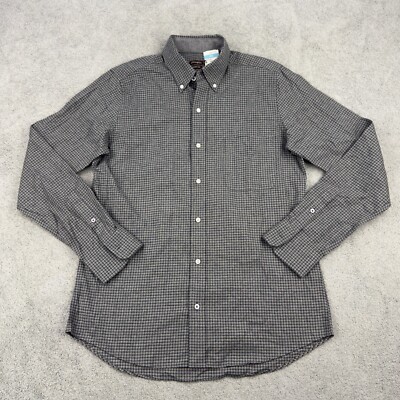 J McLaughlin Shirt Mens Grey Black Check Fish All Over Print Westend Modern Fit