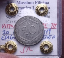NL* ITALIA VEIII 20 CENTESIMI ESAGONO 1919 RIBATTUTO SPL Perizia Filisina M.