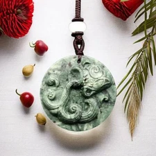 Jade Zodiac Pendant Natural Chinese Necklace Man Charm Jewelry Green Gift