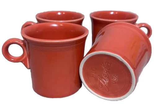 4 Homer Laughlin Ring Handle Coffee Mugs Persimmon Orange Fiesta Fiestaware USA