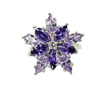 Large Purple Flower Ring with Cubic Zirconia Marquise Stones Size 9 ring NEW