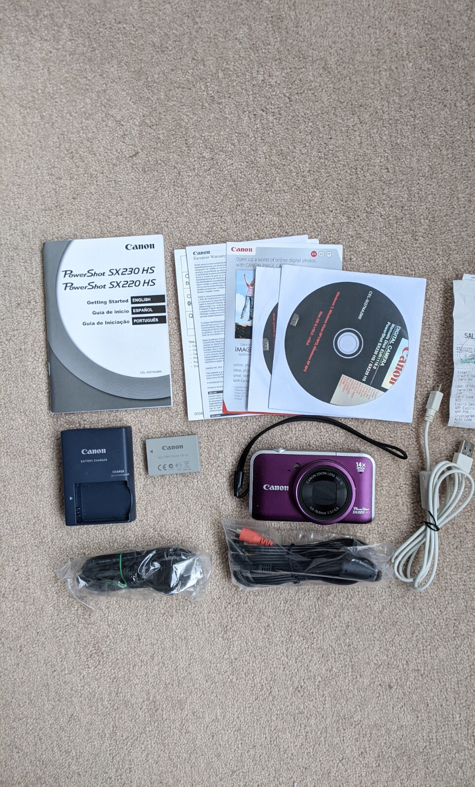 Canon PowerShot SX220 HS 12.1MP Camera Purple original box and