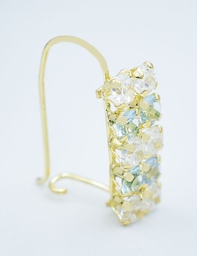 LAB CREATED AQUAMARINE & WHITE SAPPHIRE DANGLING EARRINGS 14K YELLOW GOLD - NWT - Picture 2 of 3