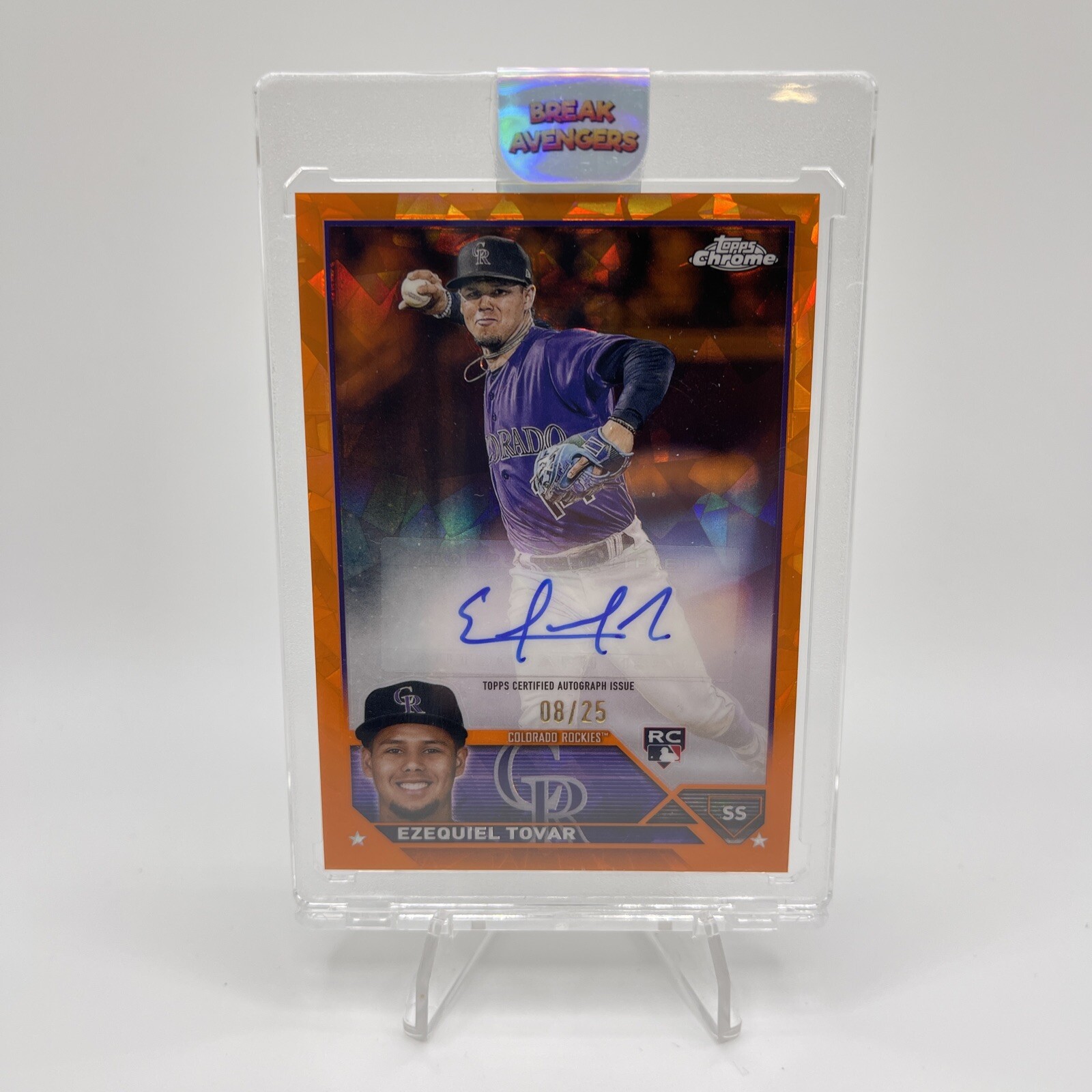 2023 Topps Chrome Update Sapphire Ezequiel Tovar Rookie Auto Orange /25