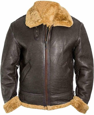 RAF B3 Aviator Pilot Bomber Fur Shearling Sheepskin Leather Brown Jacket