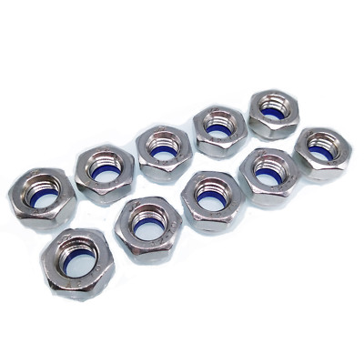 NJ STOCK  10pcs M10 x 1.5mm Nylon Insert Hex Lock Nut DIN985 A2 Stainless Steel
