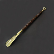 Handmade Brass and Wood Carved Patterned Long Shoe Horn Stylish and Functional