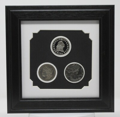 3-AMERICAN EAGLE COINS (NOT INCLUDED) PICTURE DISPLAY WALL FRAME MADE IN USA