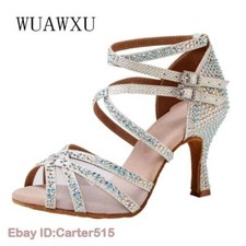 Silver Rhinestone Latin Professional Dance Shoes High Heels Women's Dance Shoes
