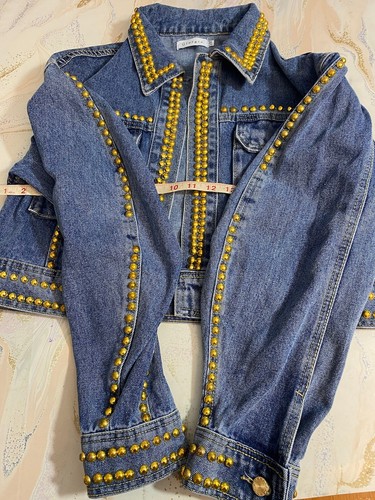 Oversized Studded Denim Jacket Womens Size S-M - Picture 13 of 14