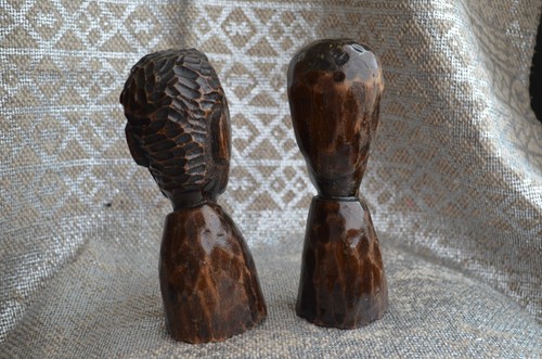 Pair of Carved Wooden Busts Man and Woman Heads African - Picture 7 of 7
