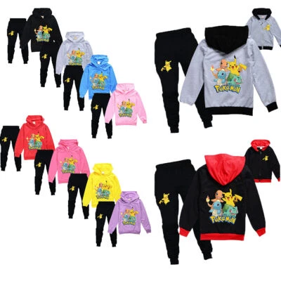 A4Z 6 KIDS® Pikachu Kinder Hoodies Top + Hosen Set Jungen Mädchen Kapuzen Trainingsanzug🔥