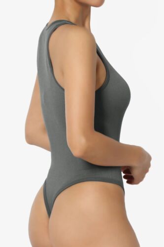 Women's Ribbed Seamless Thong Tank Bodysuit Sleeveless Leotard One-Piece Top - Picture 24 of 68