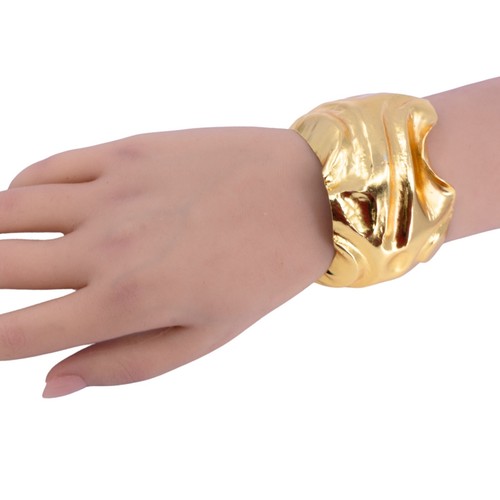 Wide Crumpled Gold Cuff Bracelet, Crumpled Foil 24K Gold Overlay on Copper Cuff - Picture 10 of 10