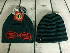 Boy's Youth Kids Toby  Me Reversible Glasses Blue Gray Red Beanie Hat Cap NEW