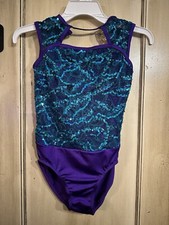 Girl's Large Weissman Teal  Purple Dance Outfit Leotard with 2 skirts
