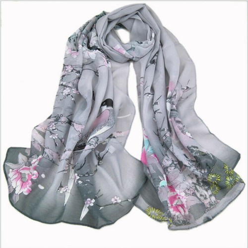 Women Chiffon Flowers Shawl Wrap Scarf Scarves Long Soft Rose Feather Printed AA - Picture 36 of 46