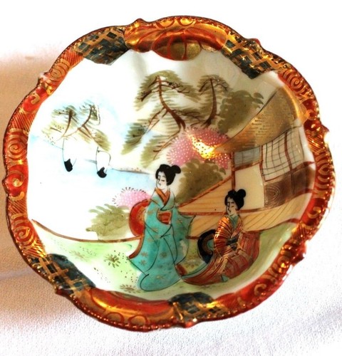 I E & C CO JAPAN HANDBEMALTE JAPANISCHE SCHÜSSEL MIT GEISHA MÄDCHEN BONBONIERE  - Bild 1 von 6