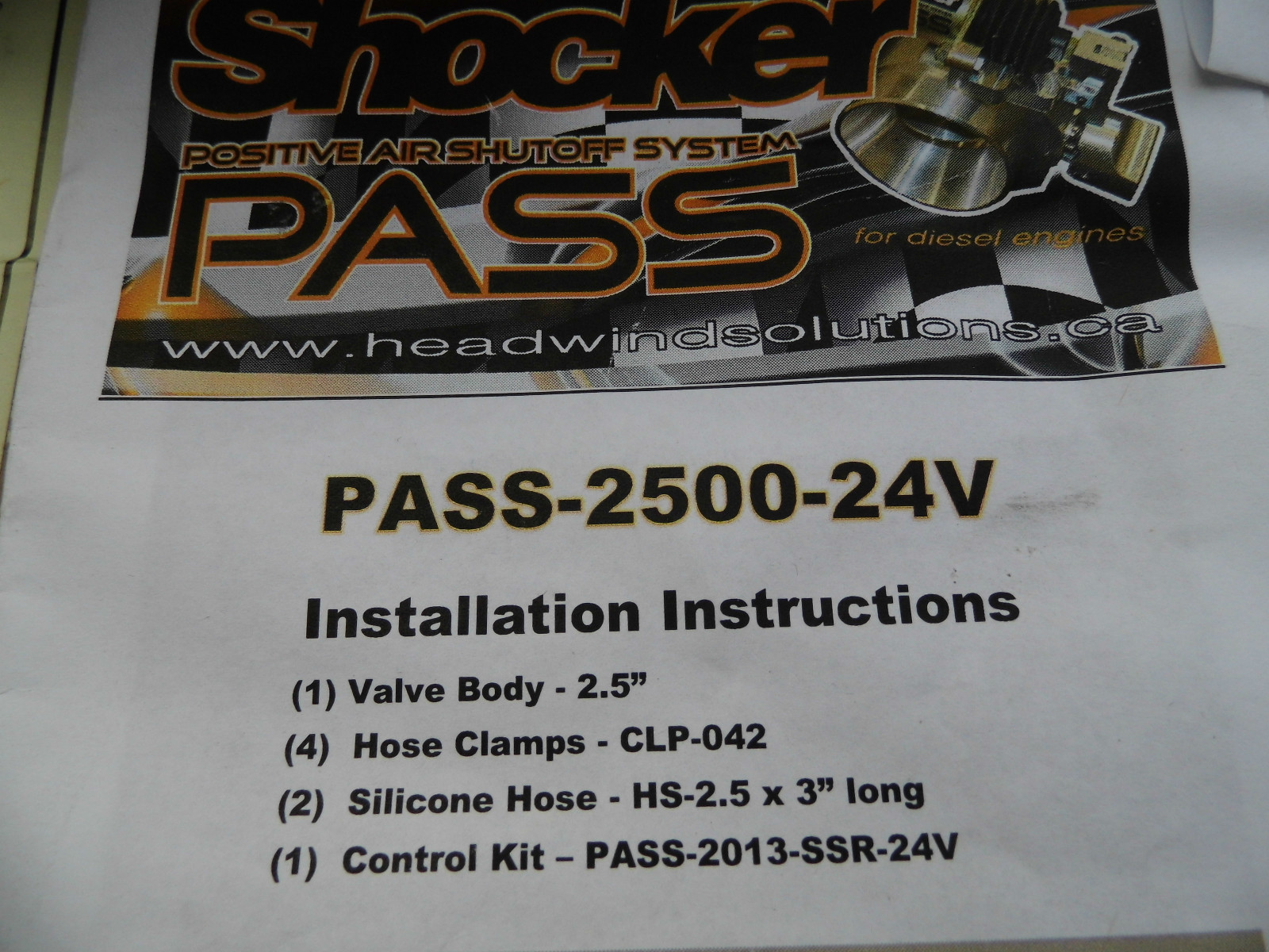 SHOCKER PASS25 24V POSITIVE AIR SHUTOFF SYSTEM 24V DIESEL 2.5 INCH
