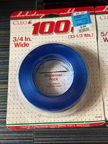 Service Merchandise 100 Feet Christmas RIBBON Blue 3/4” Wide NOS 1 Roll Vintage - Picture 2 of 3