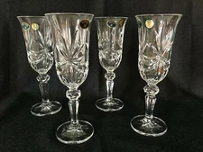 NIB BOHEMIA Czech Set Of 4 Champange Flutes 24% PBO Lead Crystal Clear 