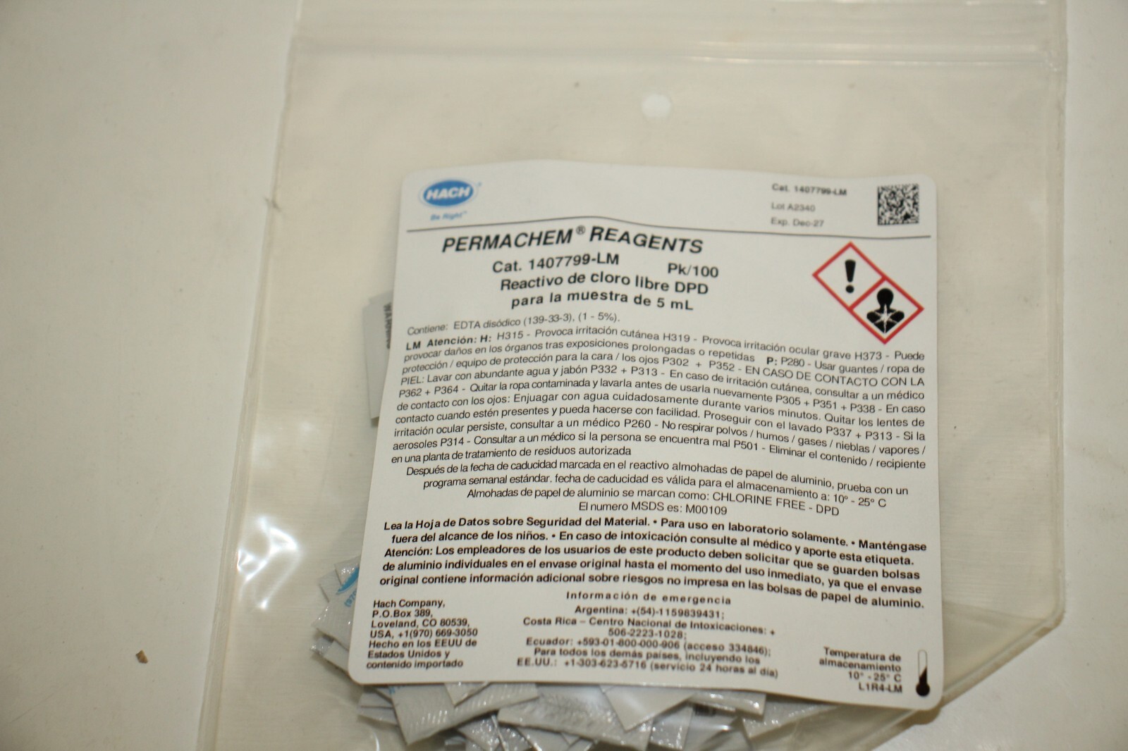 Hach Permachem Reagents 1407799 DPD Free Chlorine Powder 5ml 100/pk eBay
