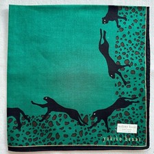 Vintage Japan Handkerchief Border Panther Pattern Pocket Square Green Cotton 17"