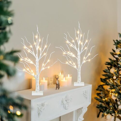 Christmas Decorations Indoor, 2 FT Birch Tree with LED Lights, Fairy Light Spiri - Picture 2 of 9