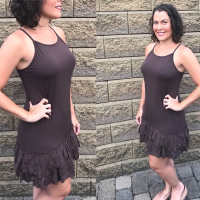 Brown Double Ruffle Dress Extender Slip Layered Tiered Multiway