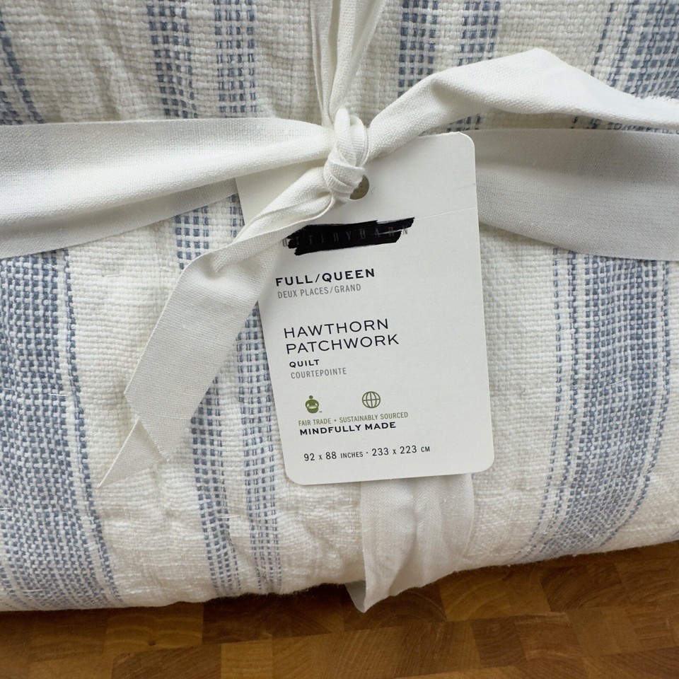 Pottery Barn Hawthorn Handcrafted Patchwork Cotton Quilt Full/Queen